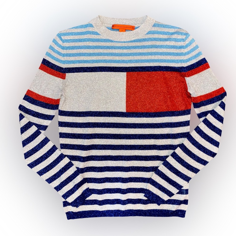 TOMMY HILFIGER SILVER SPARKLE LOGO CREWNECK SWEATER // SIZE XS❤️